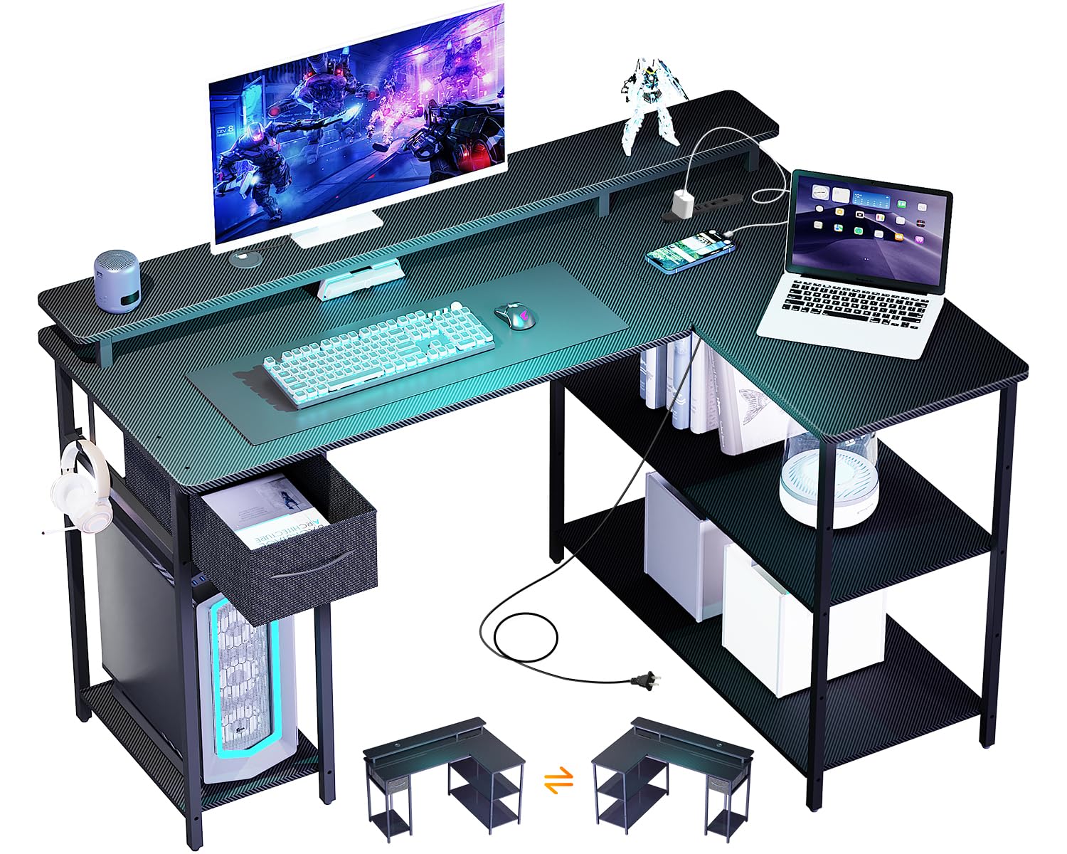 Amazon | VARNIC ゲーミングデスク パソコンデスク L字型 左右組み替え